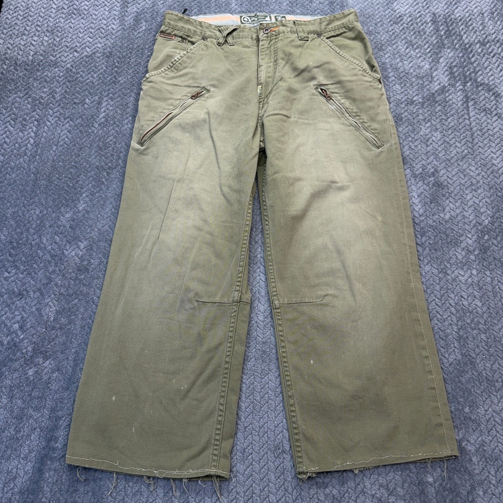 LRG Surplus Pants Mens 35x25 Green Doughboy Classic Fit Wide‎ Leg Frayed Hem